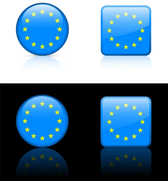 Siyah ve beyaz zemin üzerine Avrupa Birliği bayrağı düğmeleri — Stok Vektör