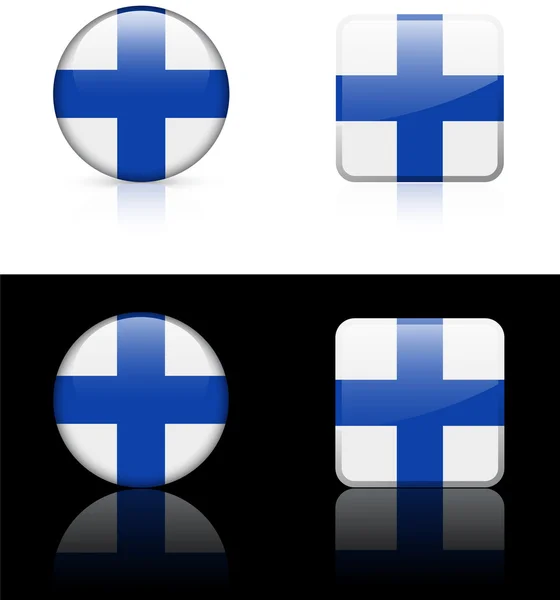 白と黒の背景にフィンランド フラグ ボタン — ストックベクタ