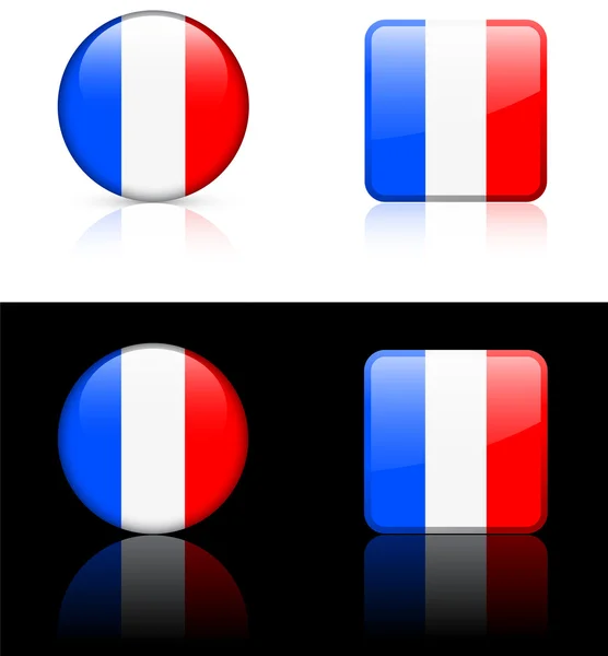 France Flag Buttons on White and Black Background — Stock Vector