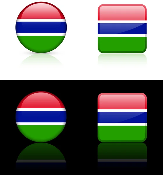 Botones de bandera de Gambia sobre fondo blanco y negro — Vector de stock