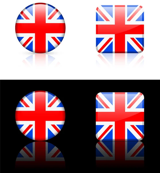 Britská vlajka tlačítka na bílé a černé pozadí — Stockový vektor