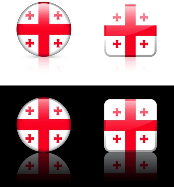 Przyciski flaga Gruzji na białe i czarne tło — Wektor stockowy