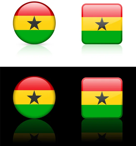 Pulsanti di bandiera del Ghana su sfondo bianco e nero — Vettoriale Stock