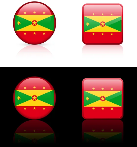 Grenadas flagga knappar på vit och svart bakgrund — Stock vektor