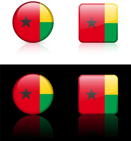 Bottoni Bandiera Guniea Bissau su sfondo bianco e nero — Vettoriale Stock