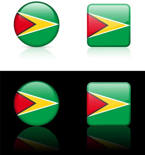 Guyana vlag knoppen op witte en zwarte achtergrond — Stockvector