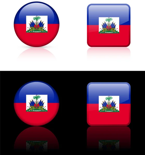 Botones de bandera de Haití sobre fondo blanco y negro — Vector de stock