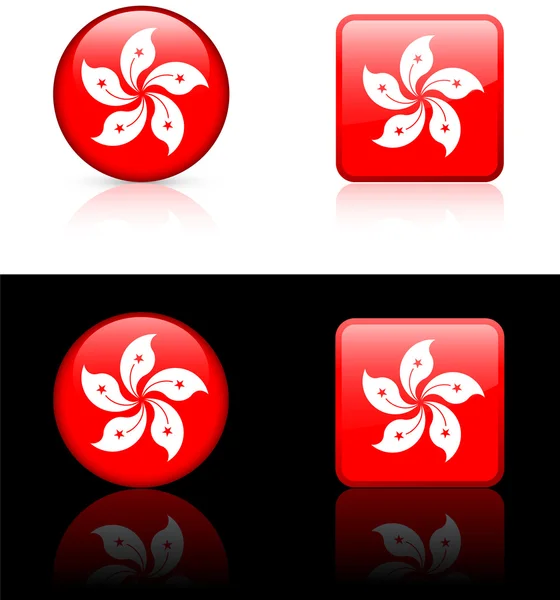 Hong Kong Flag Buttons on White and Black Background — Stock Vector