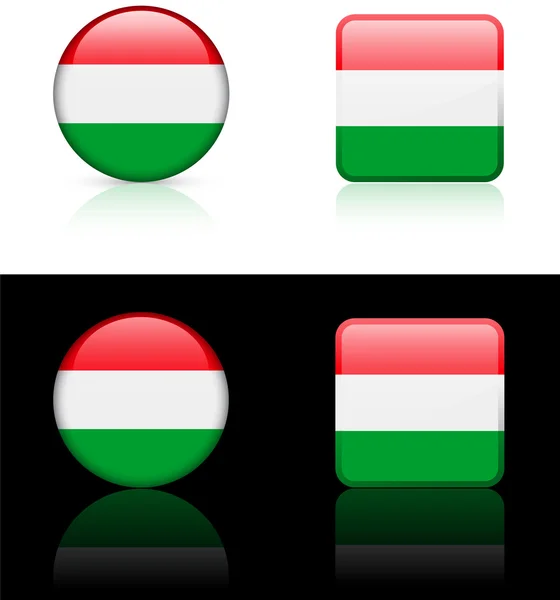 Macaristan bayrağı düğmeleri siyah ve beyaz zemin üzerine — Stok Vektör