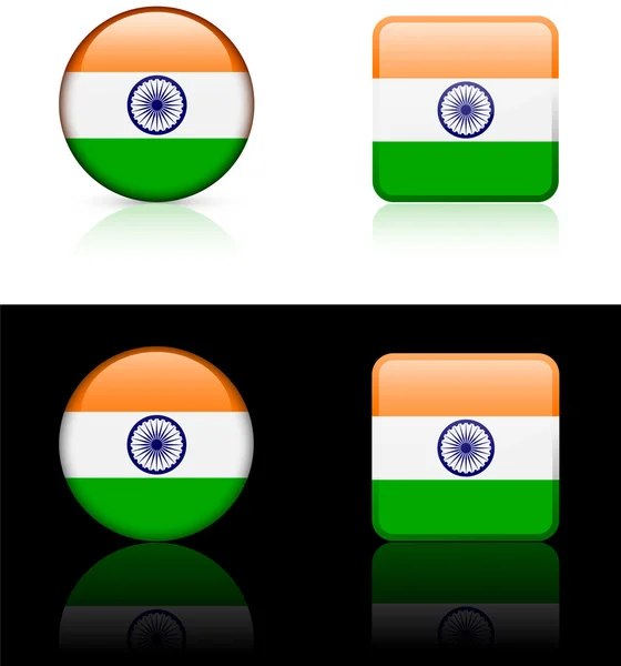 India vlag knoppen op witte en zwarte achtergrond — Stockvector