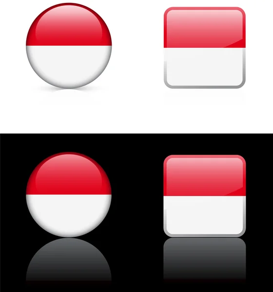 Indonesië vlag knoppen op witte en zwarte achtergrond — Stockvector