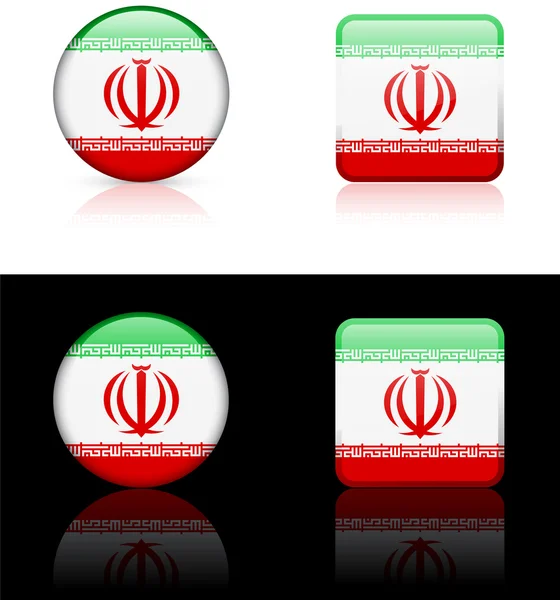Iran vlag knoppen op witte en zwarte achtergrond — Stockvector