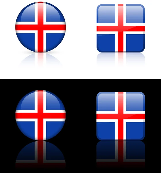 Islandská vlajka tlačítka na bílé a černé pozadí — Stockový vektor