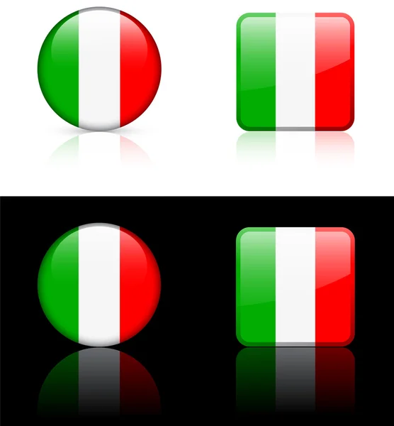 Italië vlag knoppen op witte en zwarte achtergrond — Stockvector