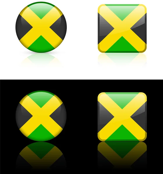 Botões de bandeira da Jamaica em fundo branco e preto — Vetor de Stock