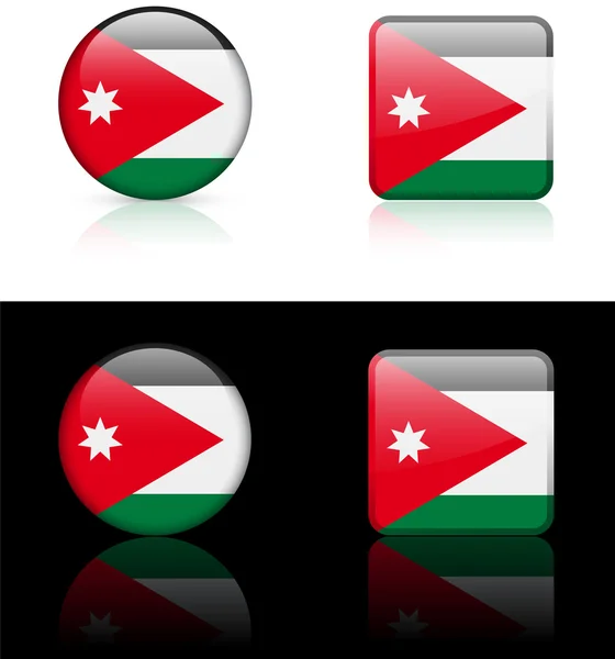 Jordanië vlag knoppen op witte en zwarte achtergrond — Stockvector