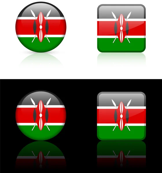白色和黑色背景上的肯尼亚标志按钮 — 图库矢量图片