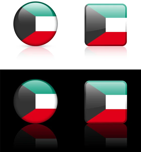 Κουβέιτ κουμπιά σημαία σε λευκό και μαύρο φόντο — Διανυσματικό Αρχείο