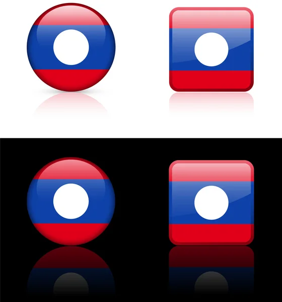 Laos flagga knappar på vit och svart bakgrund — Stock vektor