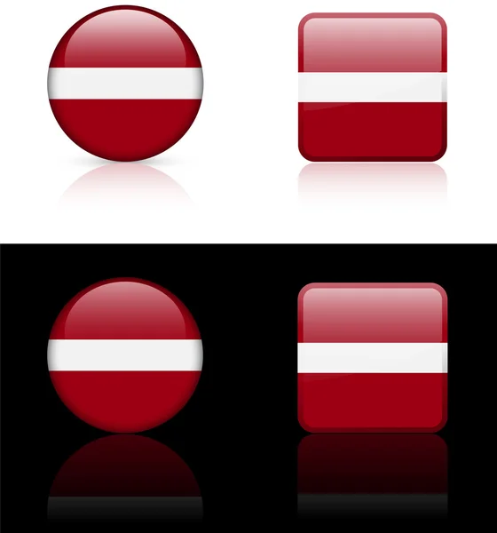 Letland vlag knoppen op witte en zwarte achtergrond — Stockvector