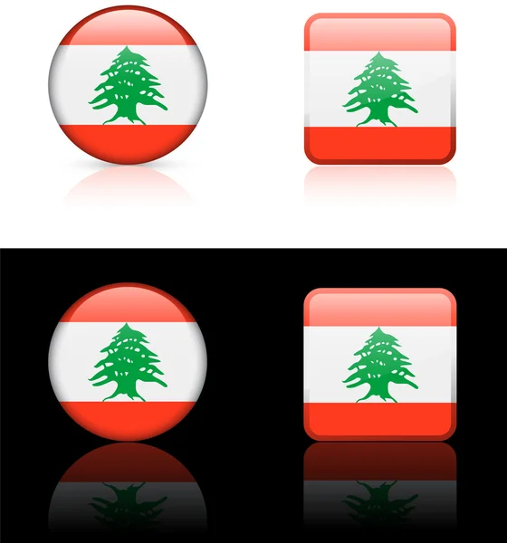 Lebanon Flag Buttons on White and Black Background — Stock Vector