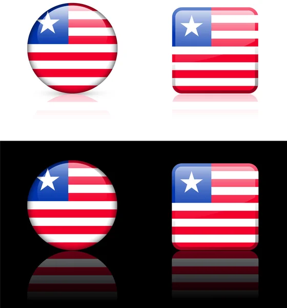 Κουμπιά σημαία Λιβερίας σε λευκό και μαύρο φόντο — Διανυσματικό Αρχείο