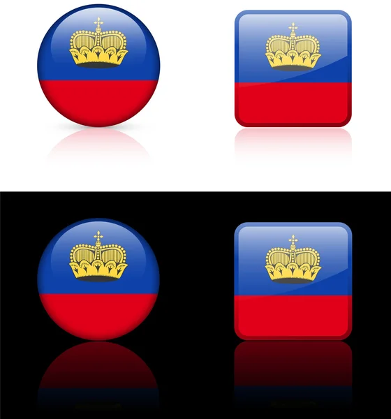 Flaga Liechtensteinu przyciski na białe i czarne tło — Wektor stockowy