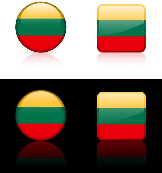 Botões de bandeira da Lituânia em fundo branco e preto — Vetor de Stock