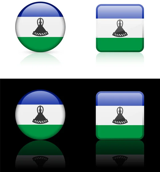 Boutons de drapeau Losotho sur fond blanc et noir — Image vectorielle