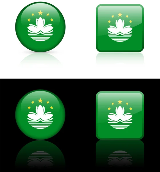Macau bayrak düğmelerini beyaz ve siyah arka plan üzerinde — Stok Vektör
