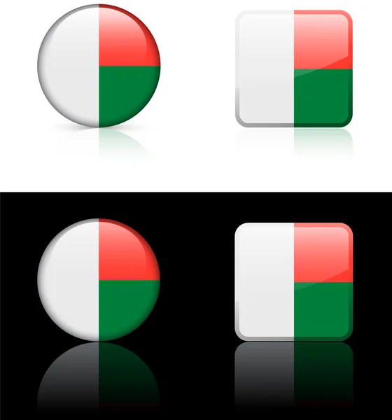 Μαδαγασκάρη κουμπιά σημαία σε λευκό και μαύρο φόντο — Διανυσματικό Αρχείο