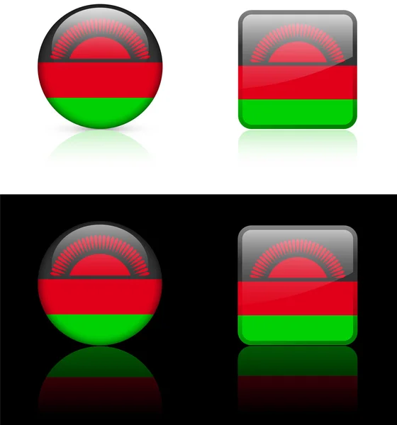 Boutons drapeau Malawi sur fond blanc et noir — Image vectorielle