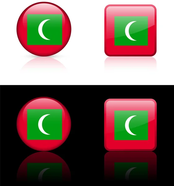 白色和黑色的背景上马尔代夫国旗按钮 — 图库矢量图片