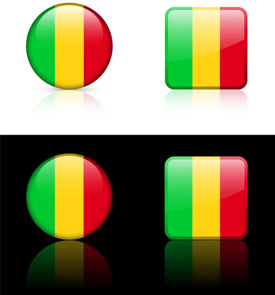 Mali flag buttons auf weißem und schwarzem Hintergrund — Stockvektor