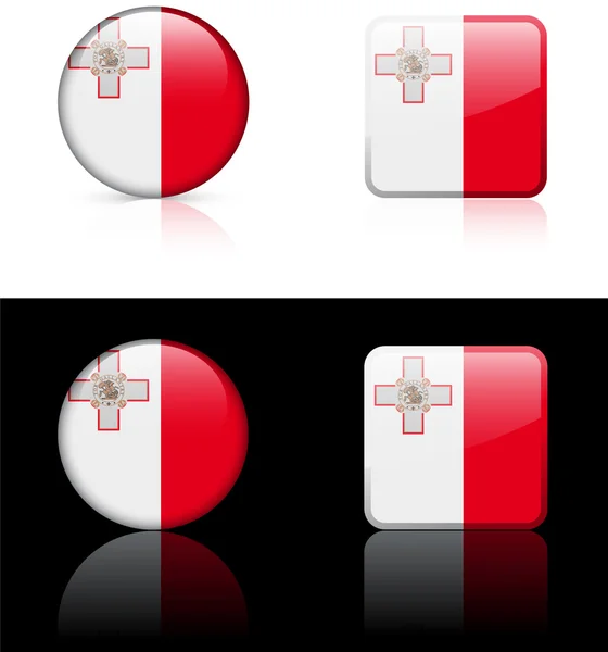 Botones de bandera de Malta sobre fondo blanco y negro — Vector de stock