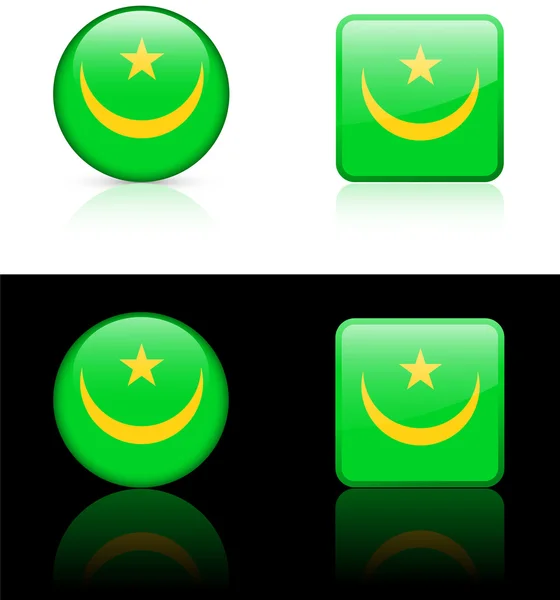 Mauritanië vlag knoppen op witte en zwarte achtergrond — Stockvector