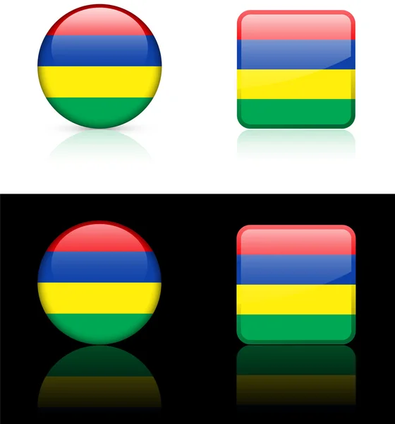 Кнопки флага Маврикия на белом и черном фоне — стоковый вектор
