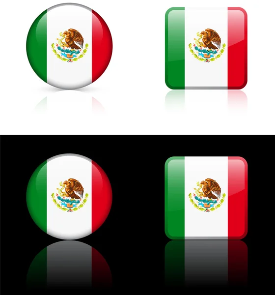 Tombol Bendera Meksiko di Latar Belakang Putih dan Hitam - Stok Vektor