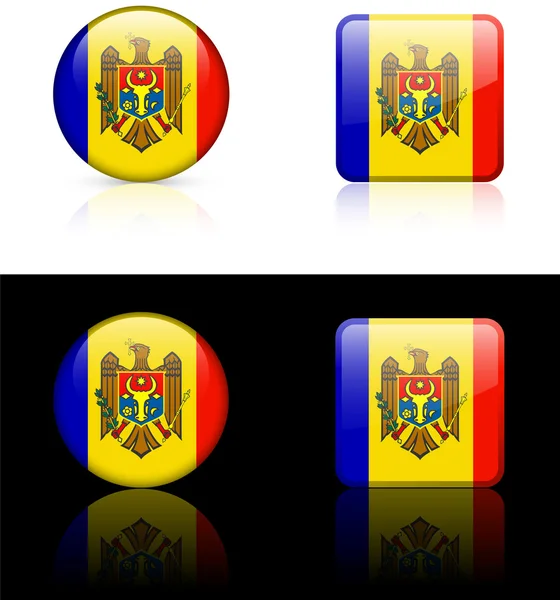 Μολδαβία κουμπιά σημαία σε λευκό και μαύρο φόντο — Διανυσματικό Αρχείο