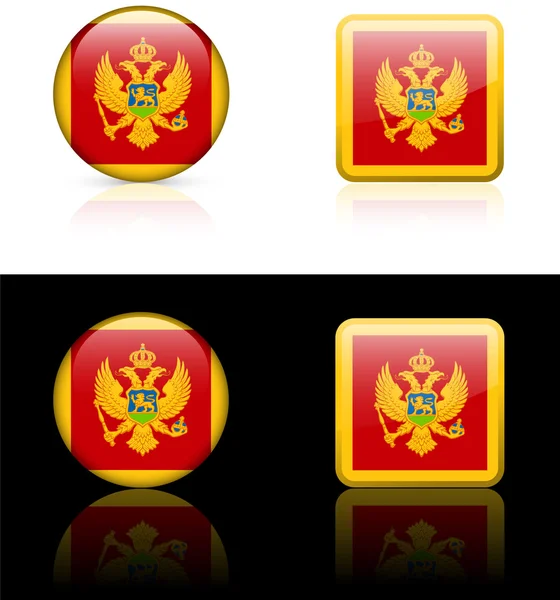 Чорногорія прапор кнопок, розташованих на білий і чорний фон — стоковий вектор
