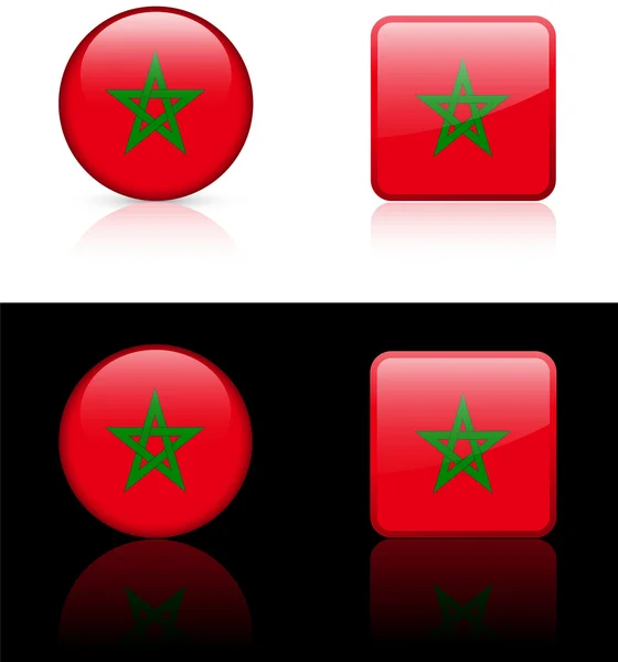 Μαρόκο κουμπιά σημαία σε λευκό και μαύρο φόντο — Διανυσματικό Αρχείο
