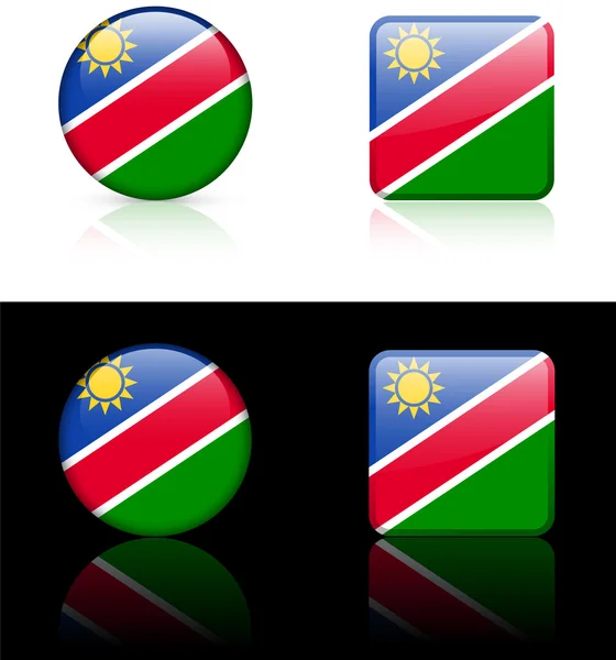 Botões de bandeira nâmbia em fundo branco e preto — Vetor de Stock