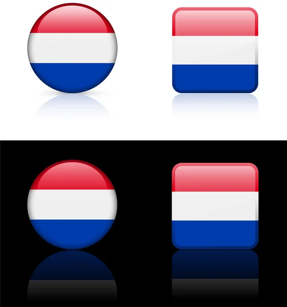 Нідерланди прапор кнопок, розташованих на білий і чорний фон — стоковий вектор