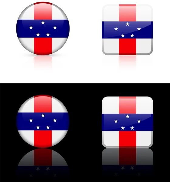 Netherlands Antilles Flag Buttons on White and Black Background — Stock Vector