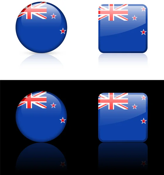 Novozélandská vlajka tlačítka na bílé a černé pozadí — Stockový vektor