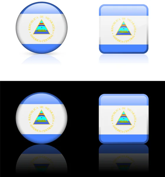 Nicaragua Flag Buttons on White and Black Background — Stockvector