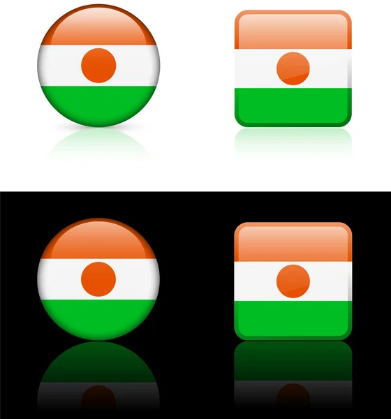 Кнопки флага Нигера на белом и черном фоне — стоковый вектор
