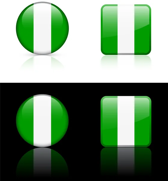 Nigeria Flag Buttons on White and Black Background — Stock Vector