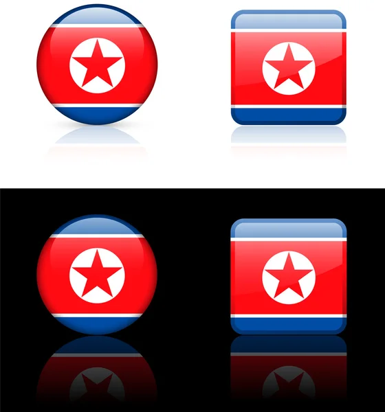 North korea Flag Buttons on White and Black Background — Stock vektor