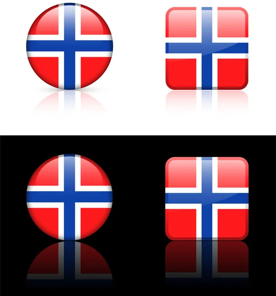 노르웨이 국기 버튼 화이트 및 블랙 배경 — 스톡 벡터